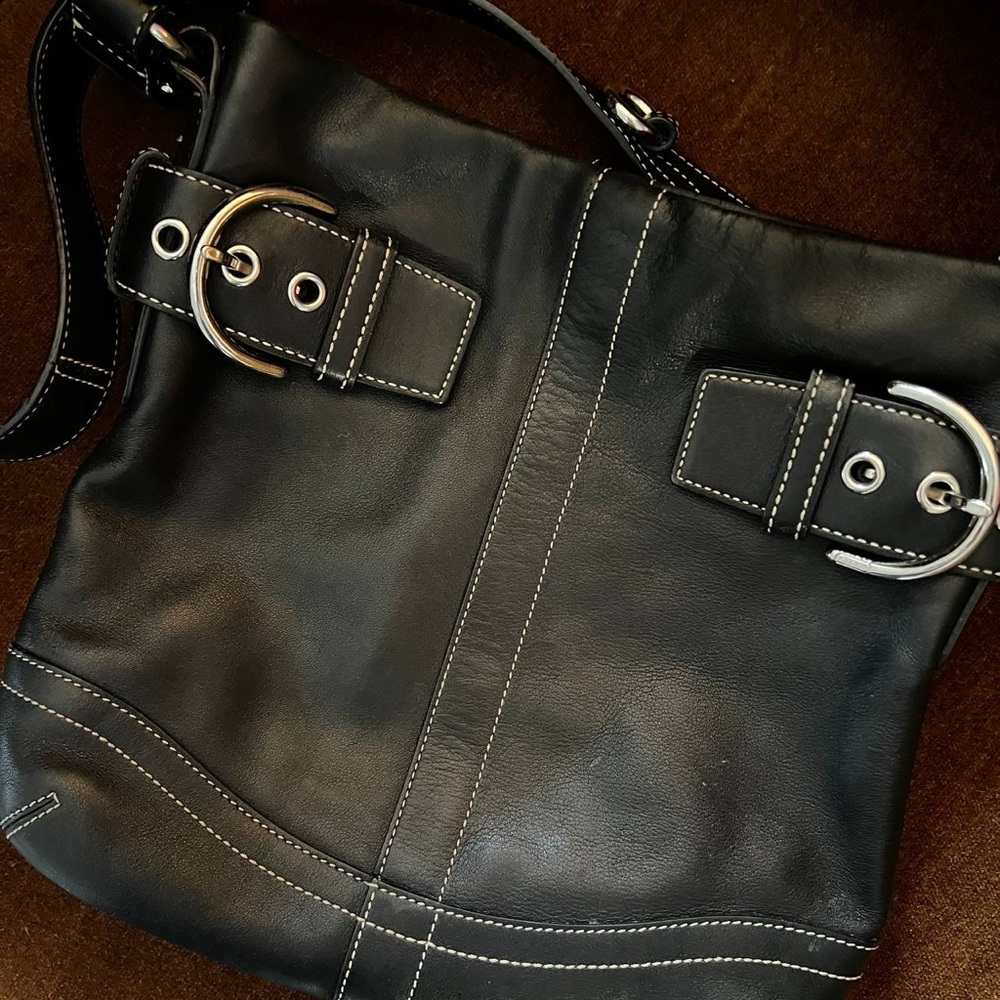 Coach Black Leather Shoulder Bag with Silver Hardware - Picture 6 of 9
